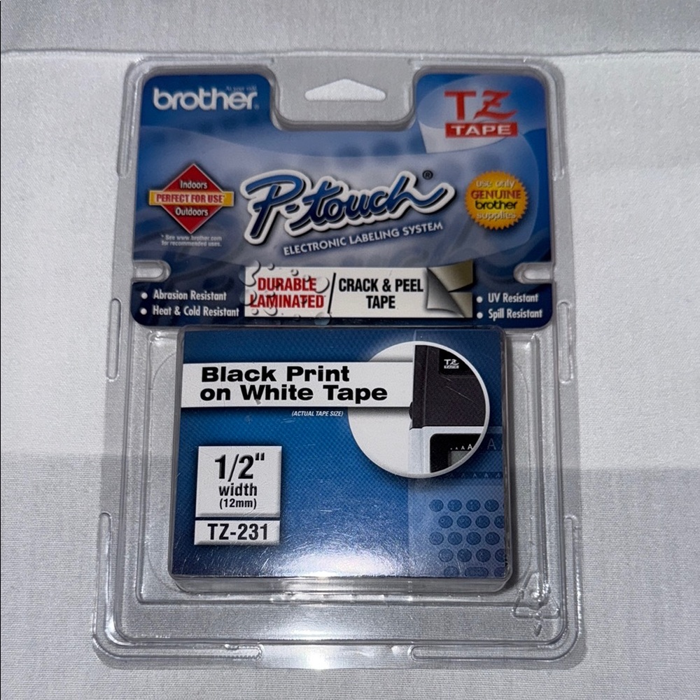 Brother P-Touch TZ Tape - Black print on White Tape New 1/2 Inch width TZ-231